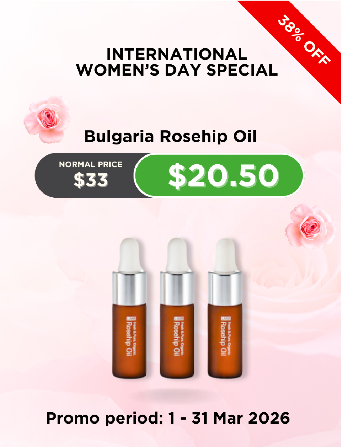 100% Pure Unrefined Rosehip Seed Oil (DISCOUNT)