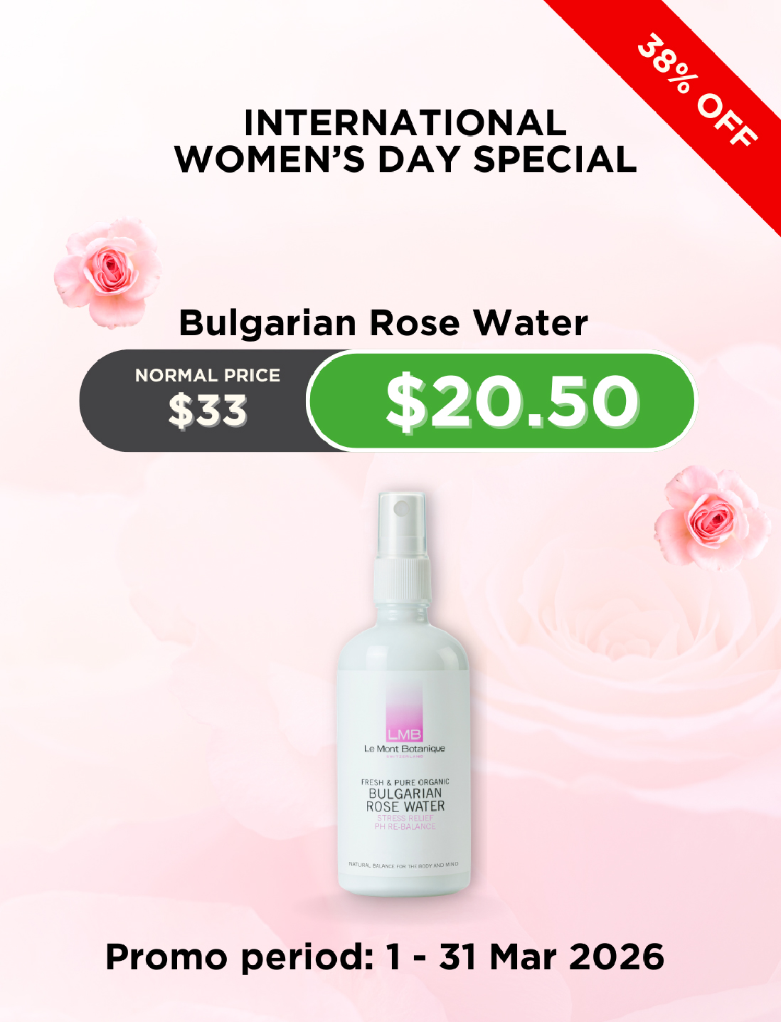 100% Pure Organic Bulgarian Rose Water (100ML) (DISCOUNT)